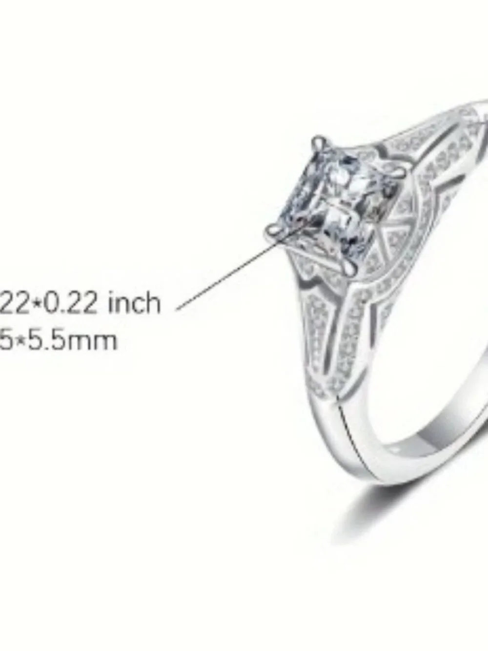 1 Ct Princess Cut Moissanite Ring 925 Sterling Silver Pavé Accent Cathedral Set